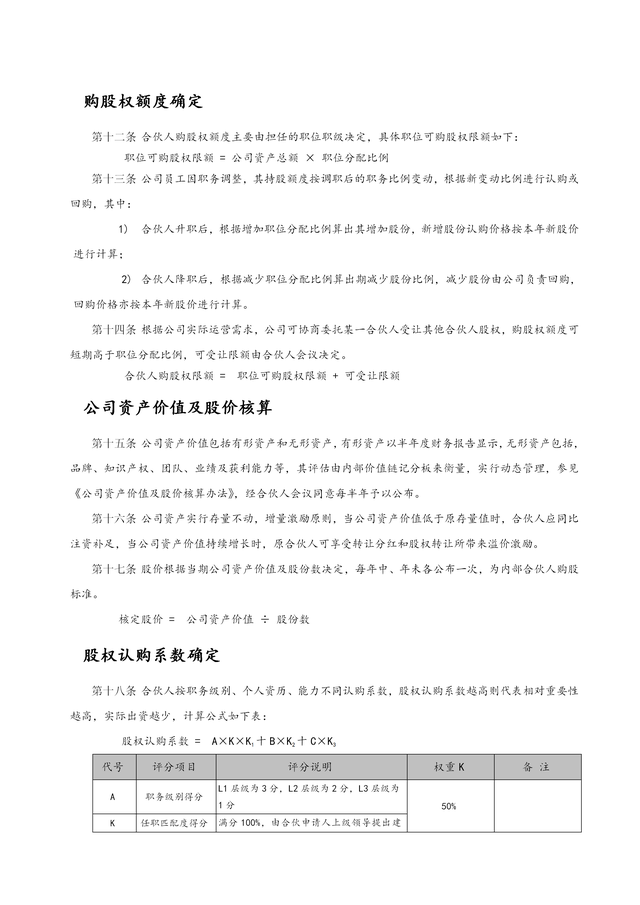 公司管理系统内部合伙人制度（完整版）